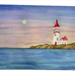 Painting Watercolor Sunset Ocean Lighthouse Landscape Original 11x14 & Mat 16x20